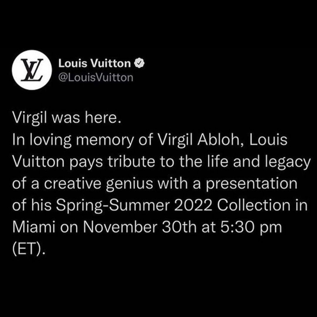 LV 將於 11 月 30 日展示 2022 年春夏系列 致敬已故男裝藝術總監VIRGIL ABLOH