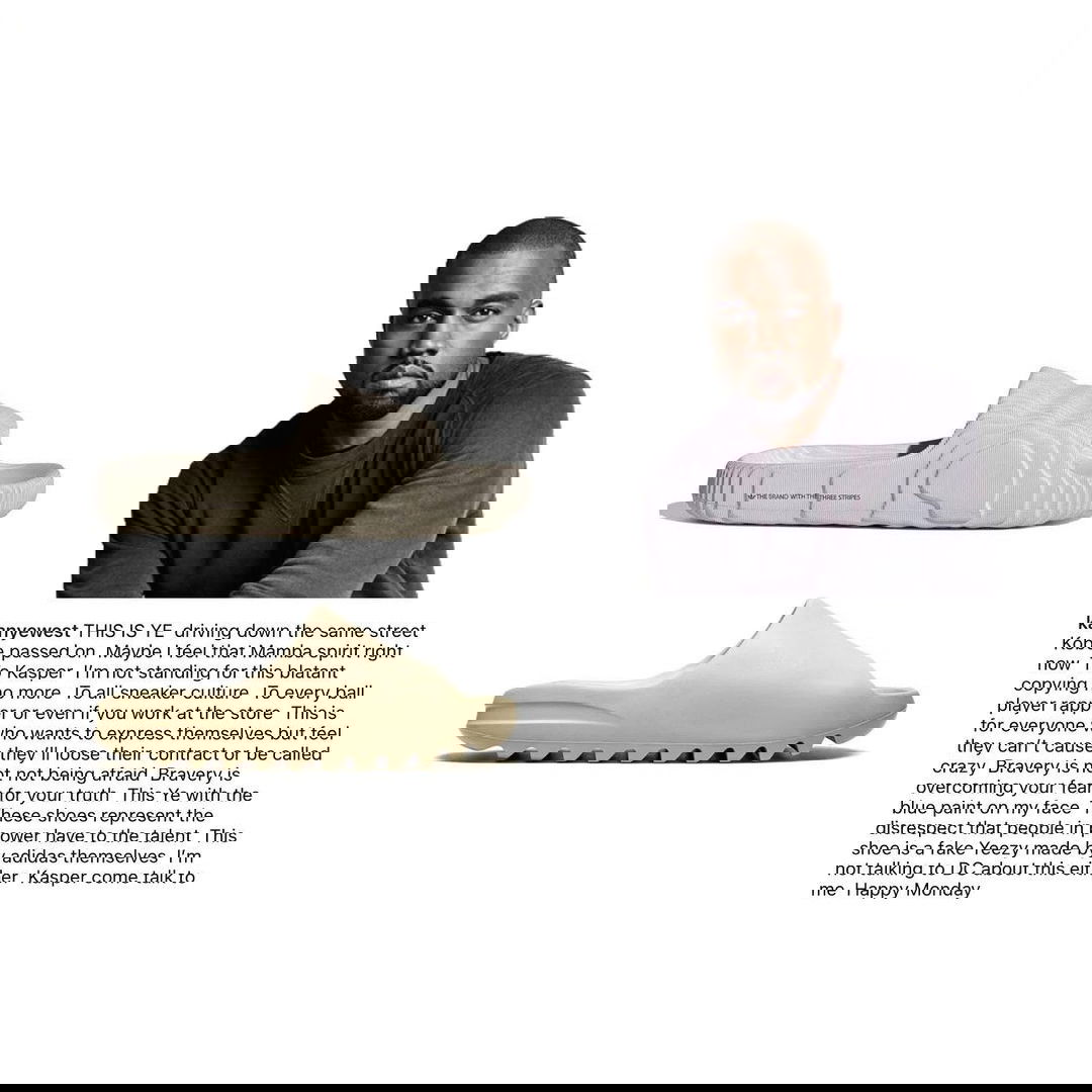 YE (KANYE WEST) 於 IG 表示 ADIDAS ADILETTE 22 抄襲 YEEZY SLIDE
