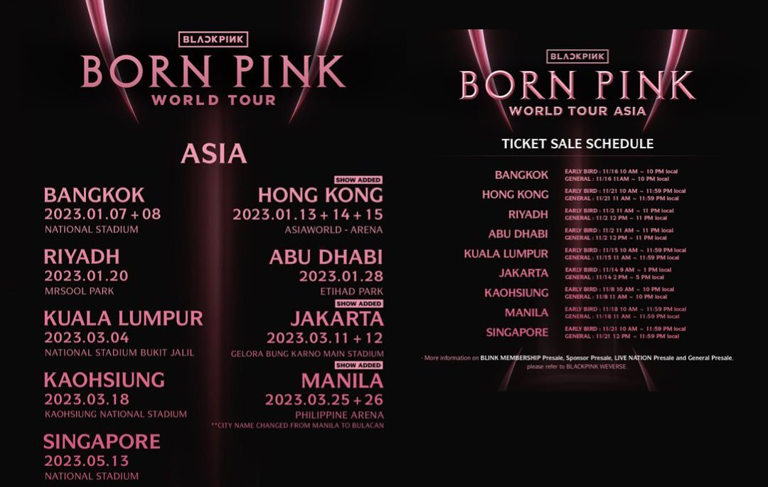 BLACKPINK 世界巡迴演唱會《BORN PINK》官方宣布香港站加開一場，門票發售詳情（預購方法）