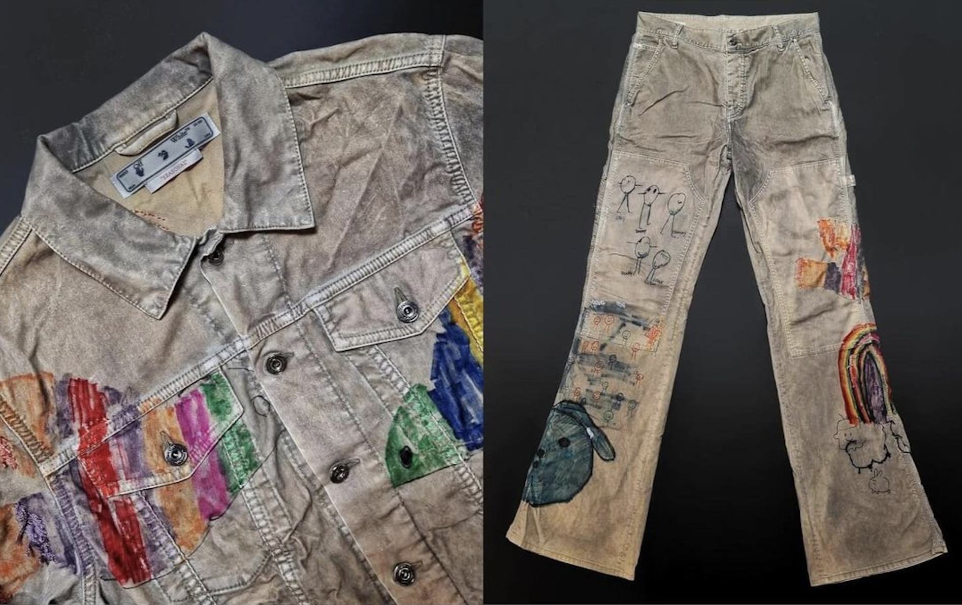 已故傳奇設計師 VIRGIL ABLOH 兒子 GRAY ABLOH 繪製獨一無二 OFF-WHITE 牛仔套裝，以 6.3 萬港幣轉售