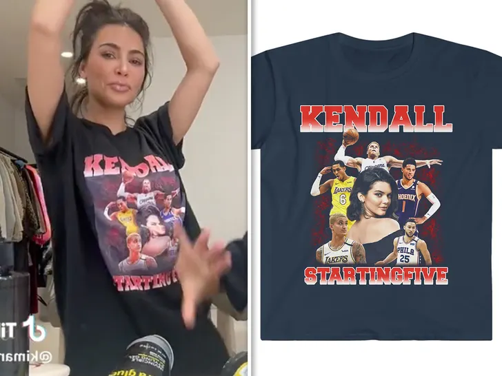 KIM KARDASHIAN 於 TIK TOK 影片中 著用妹妹 KENDALL JENNER 與其 5 位前度印花 TEE