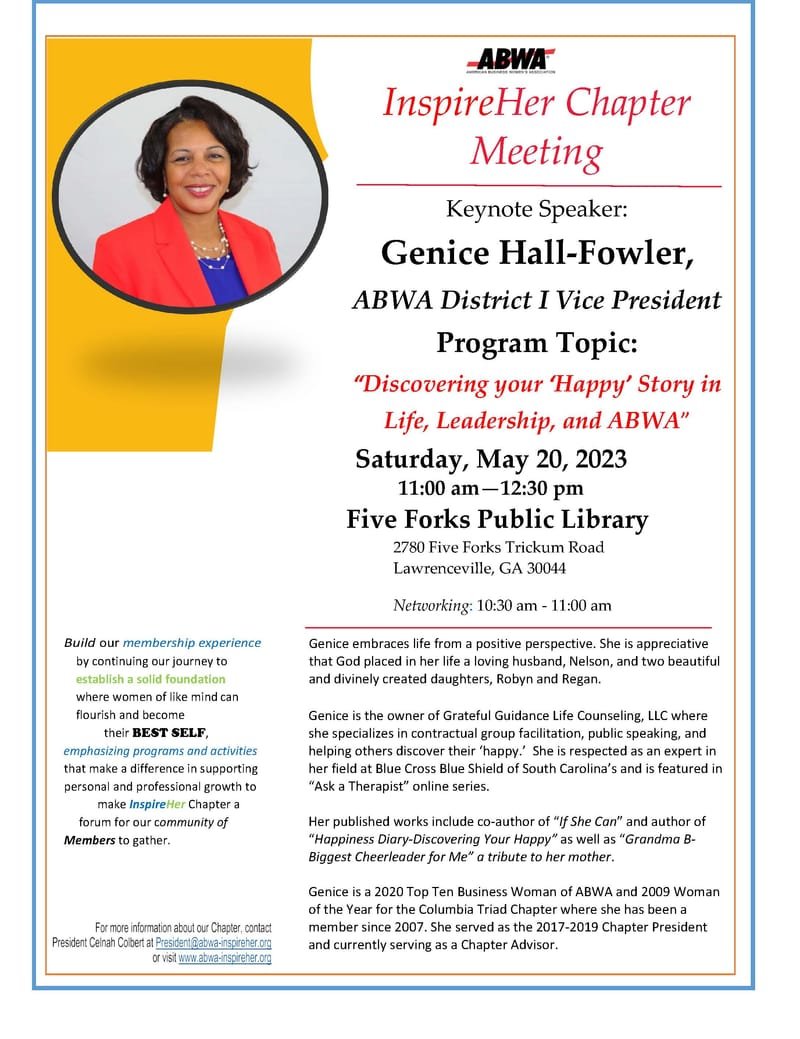 May Chapter Meeting- Discovering your "Happy" Story