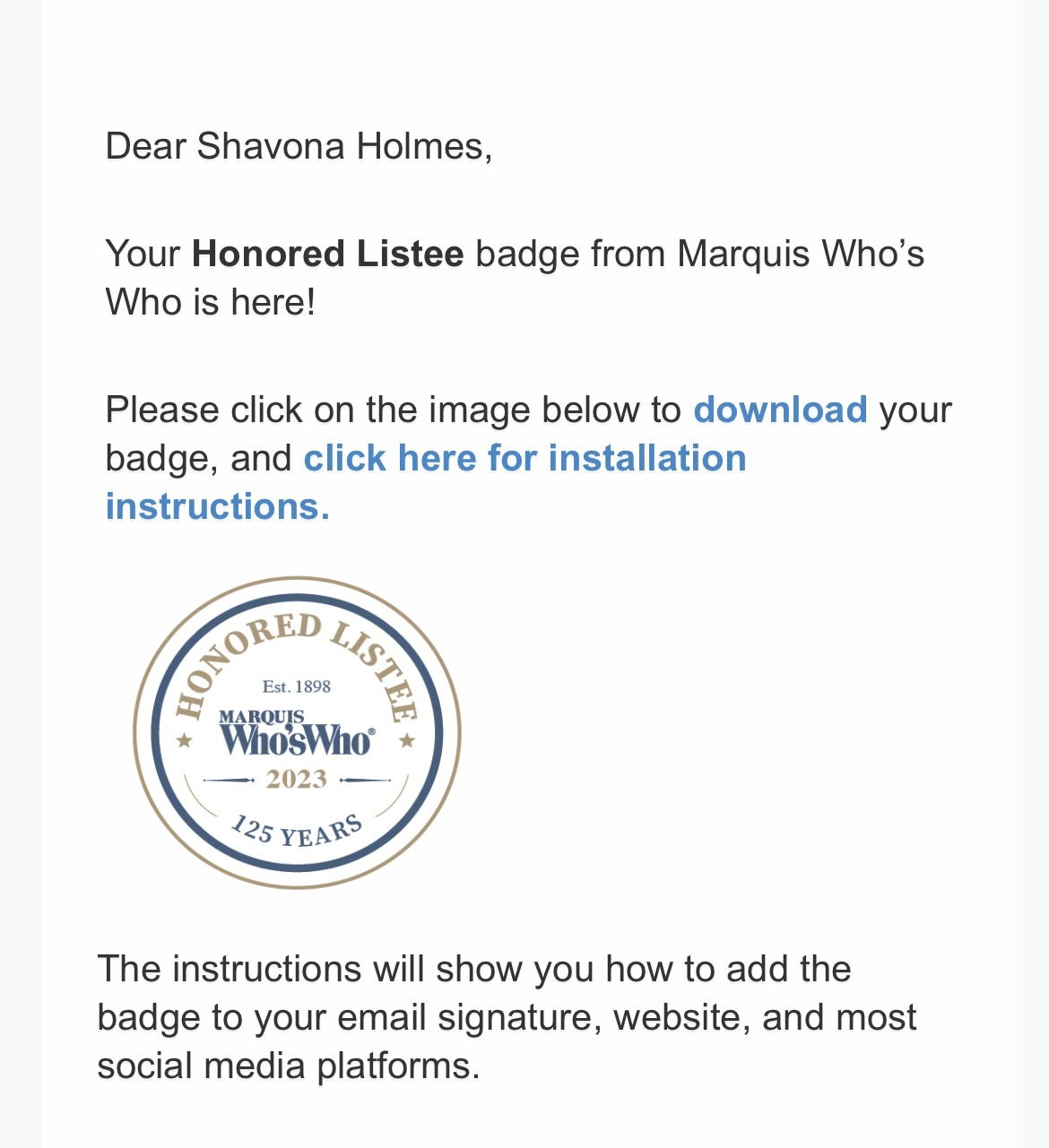 Who’s Who Honored Listee