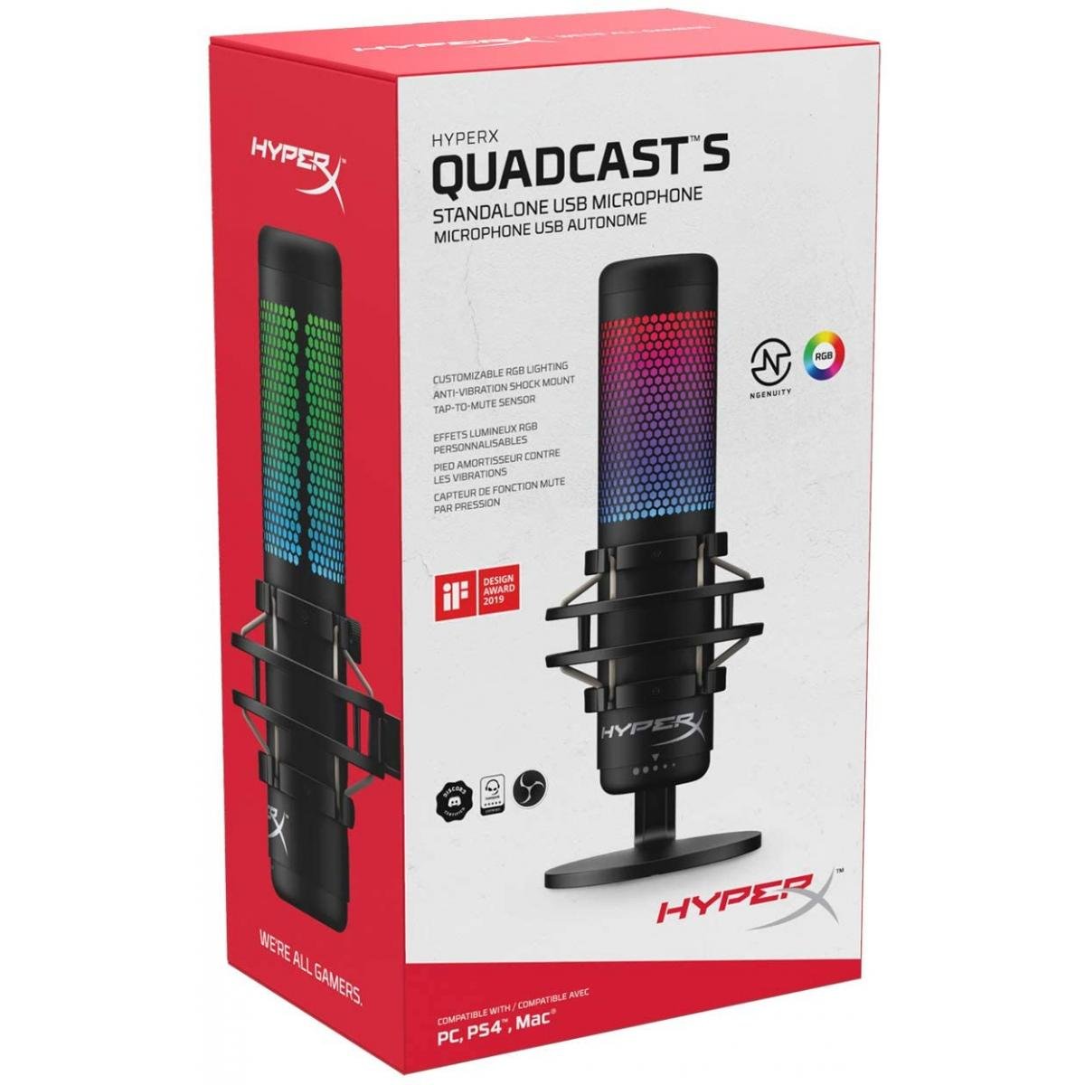 HP HyperX QuadCast S RGB USB Condenser Microphone for PC, PS4, PS5 , MACFour selectable polar patternsCustomizable via HyperX NGENUITY Software