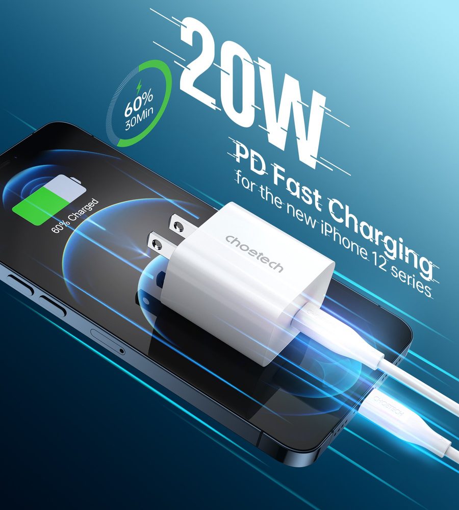 Choetech PD20W USB C charger For Iphone With Cable