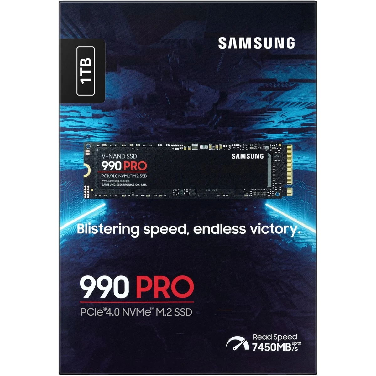 Samsung 990 PRO 1TB PCIe 4.0 NVMe M.2 (2280) Internal Solid State Drive (SSD) up to 7450 MB/sExplosive pace for intense gamingPCIe at blazing speedsGroundbreaking energy efficiencyThe performance makerSmart temperature regulationSamsung Magician software