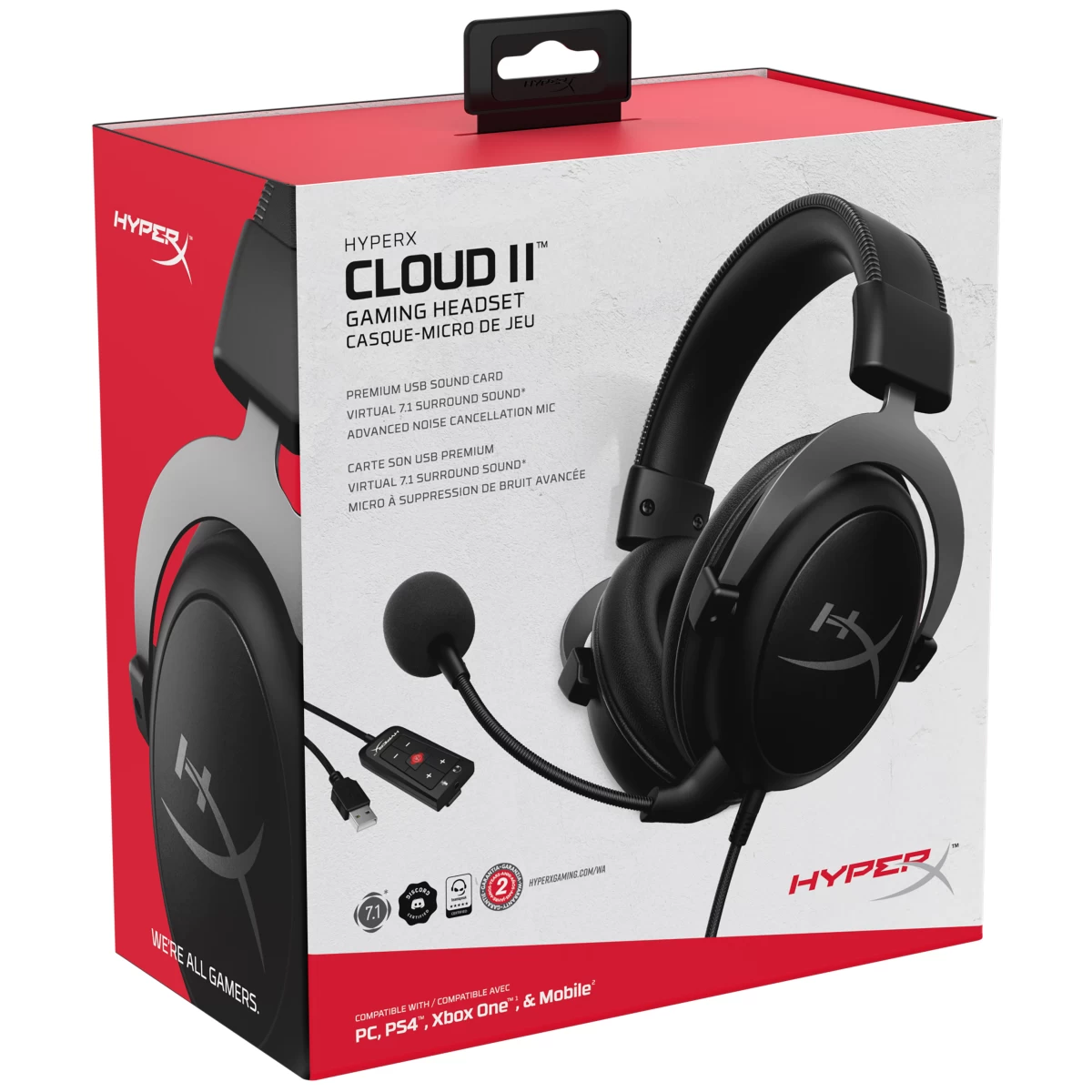 HP HyperX Cloud II Gaming Headset 7.1 Virtual Surround Sound for PC / PS4 / Mac / Mobile - Gun Metal