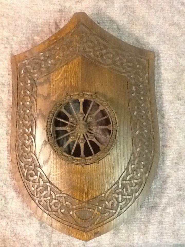 Carved oak shield