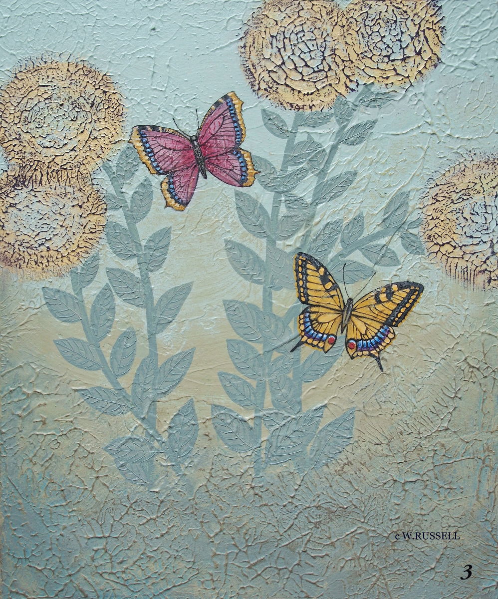 Textured Garden Series Yellow and Red Butterflies