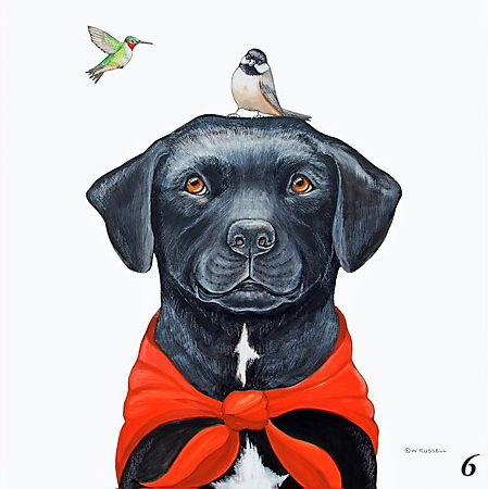 Bird Dog Head With Chickadee and Hummingbird