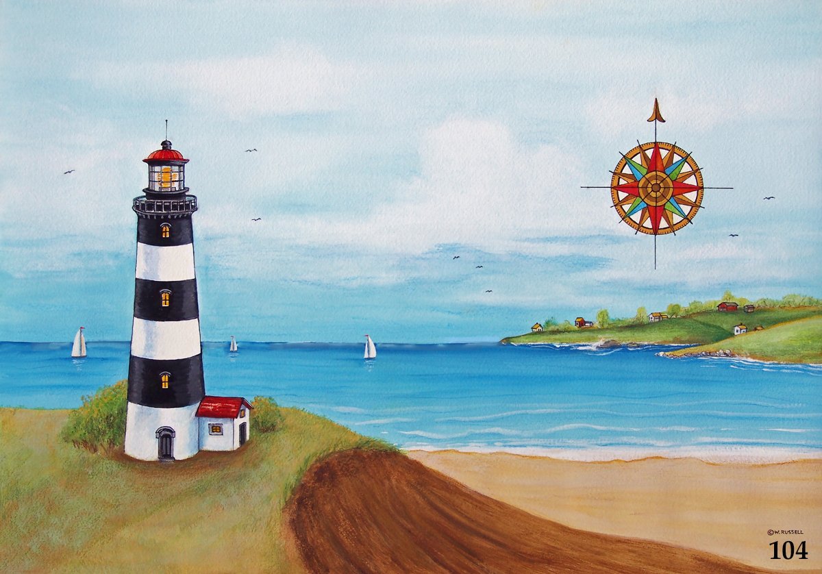 Black and White Striped Lighthouse Scene