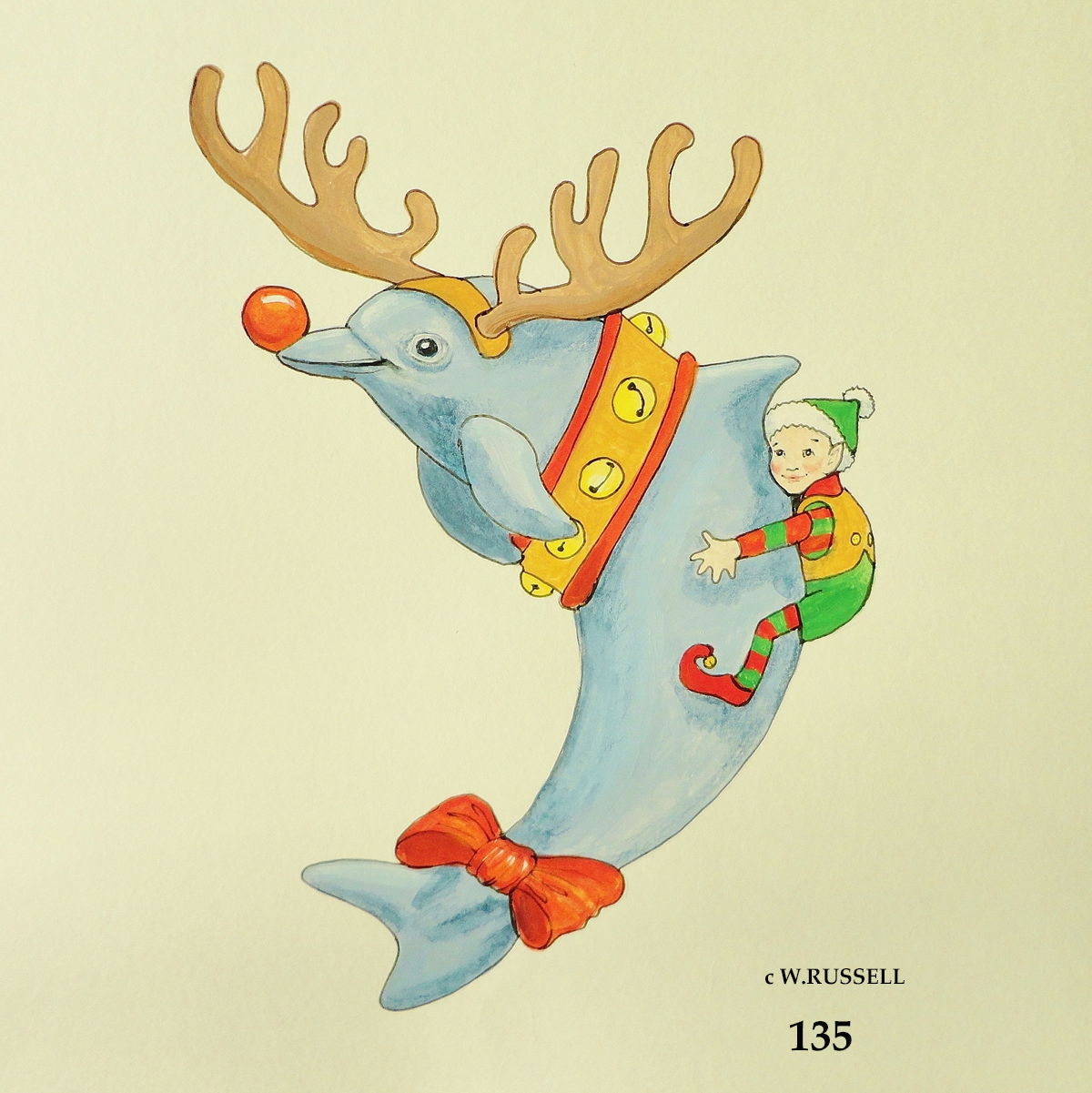 Dolphin with Elf Holiday Ornament