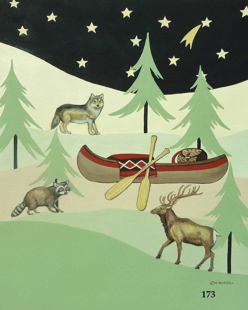 Lodge Style Canoe and Forest Animals