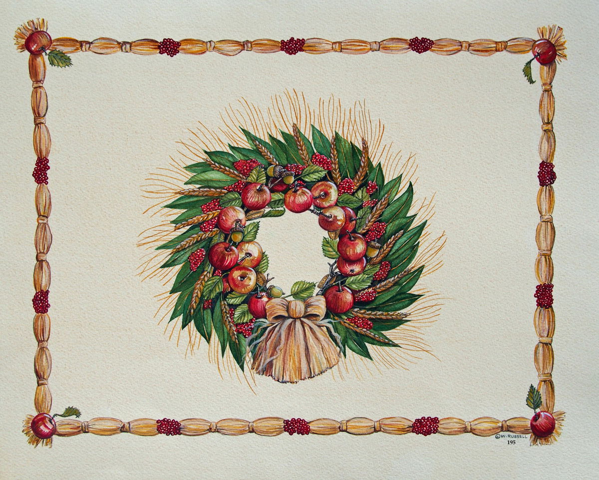 Holiday Apple and Wheat Wreath