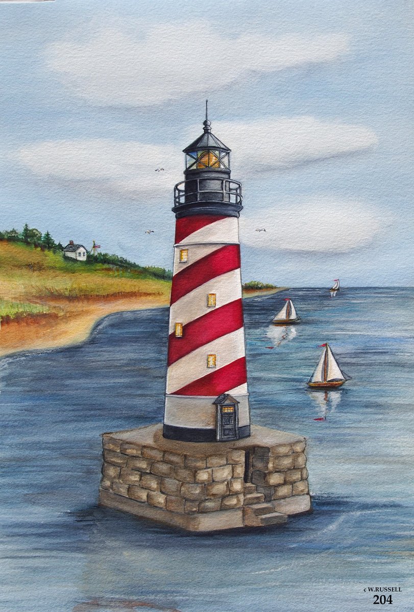 Lighthouse Red and White Diagonal Stripes