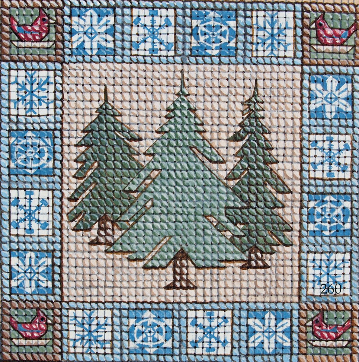 Holiday Needlepoint Style Pine Trees