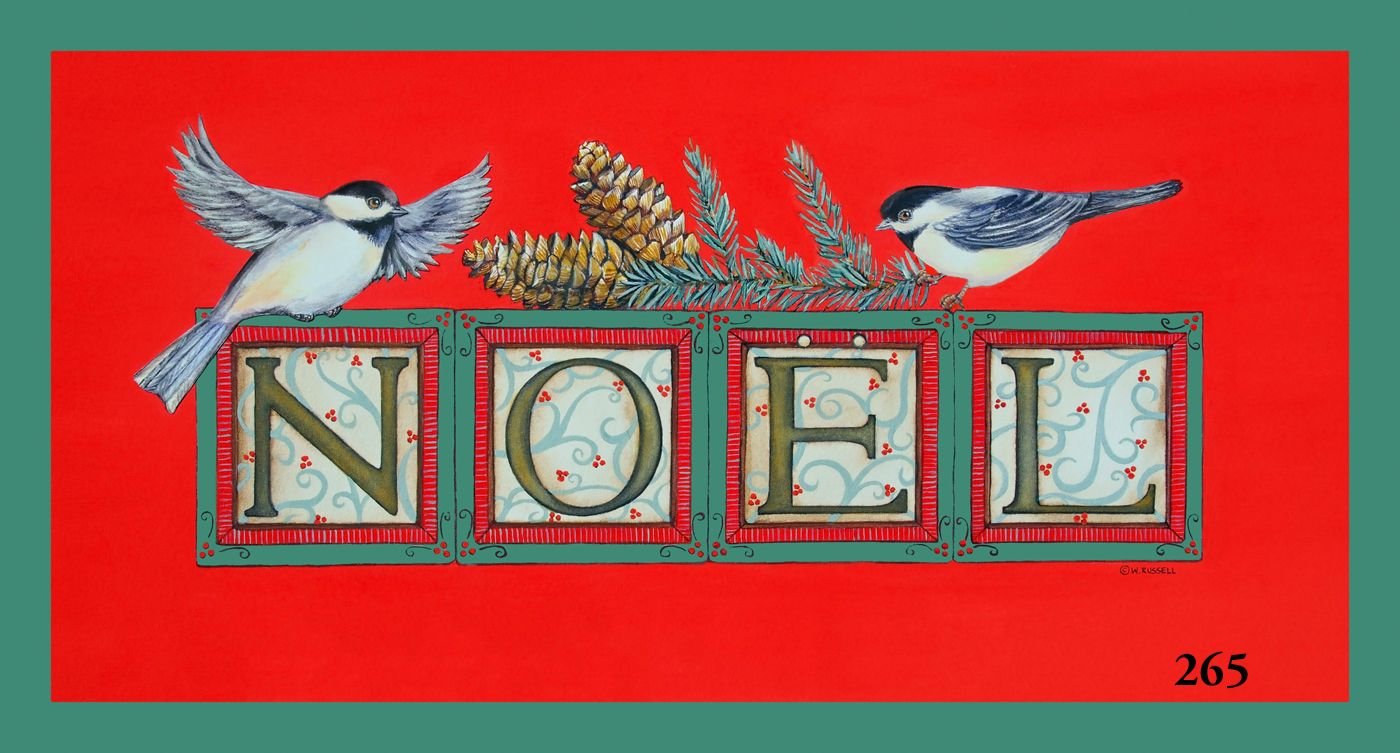 Holiday Noel Chickadees on Red