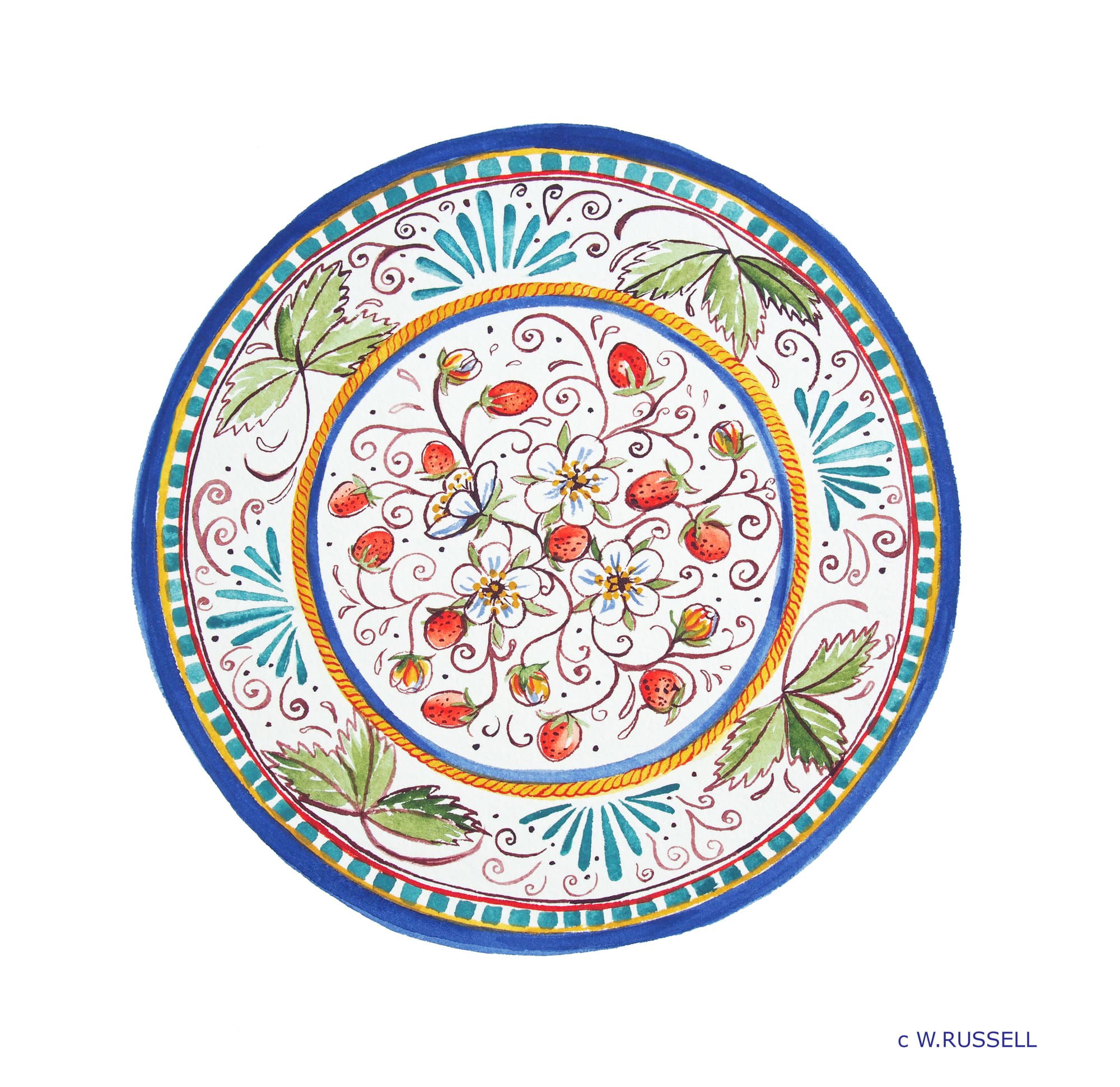 Italian Style Strawberries Circular Plate Design