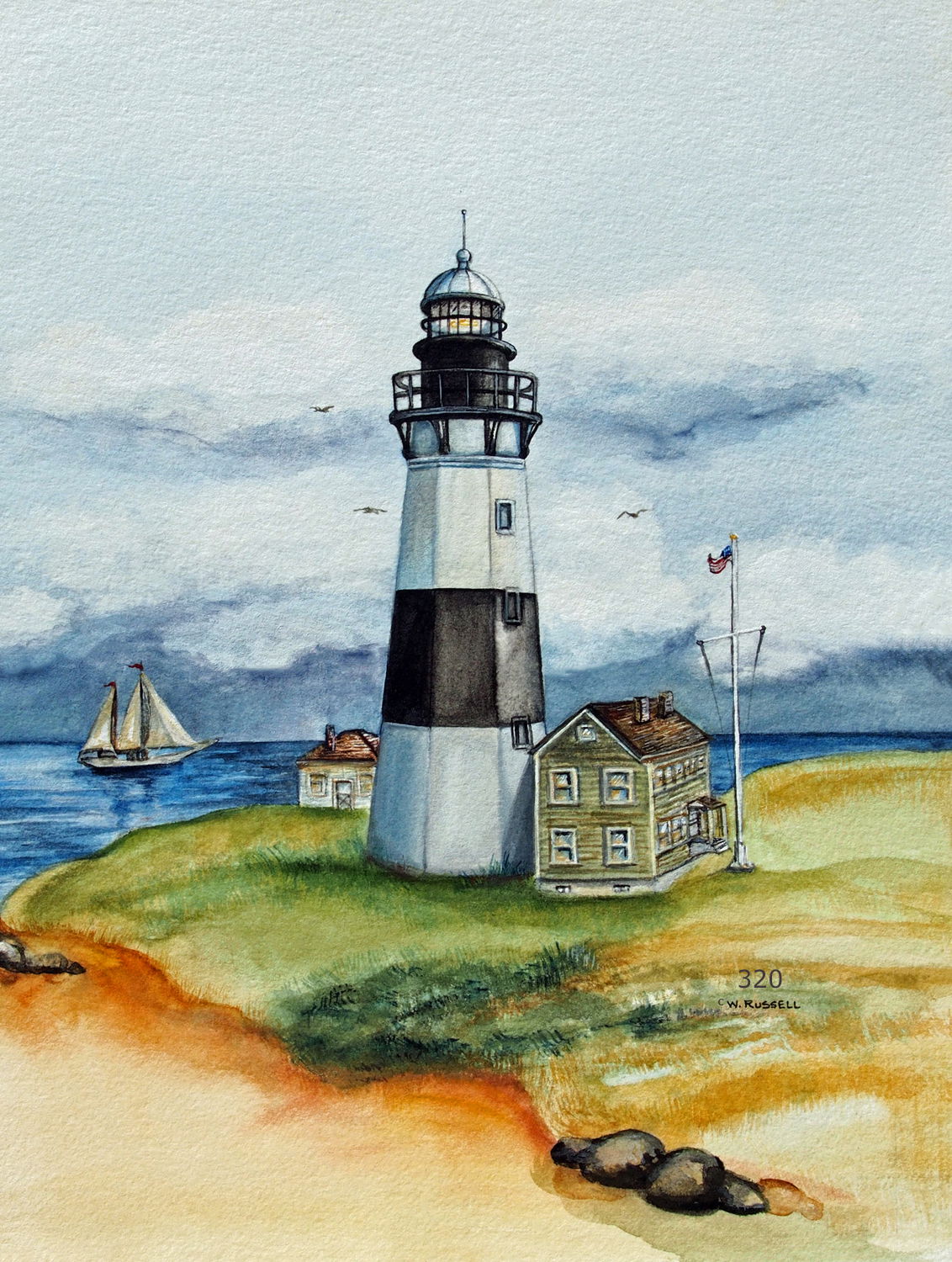 Lighthouse Black and White Montauk Point Long Island NY