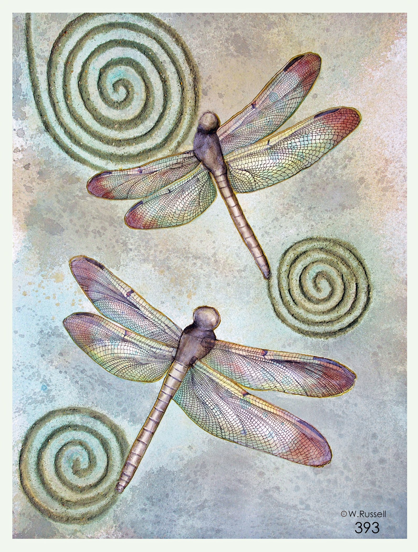 Dragonfly Pair with Spirals