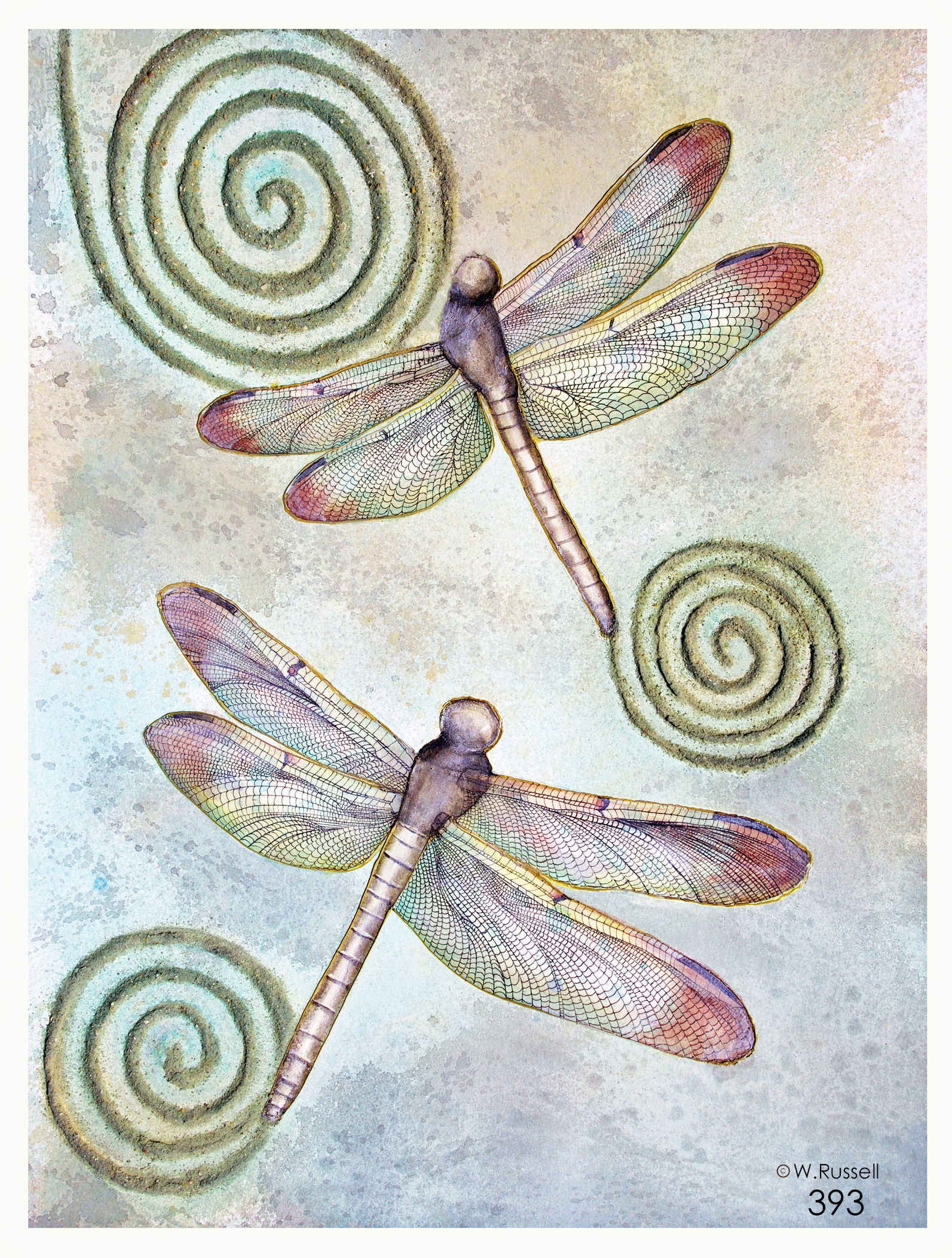 Dragonfly Pair with Spirals