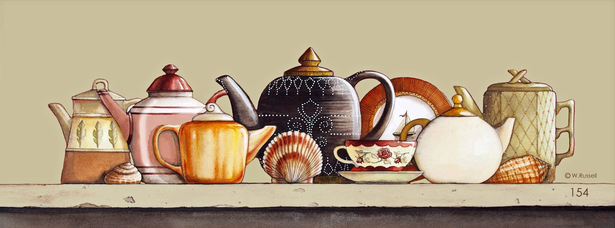 Coastal Teapot Collection with Seashells