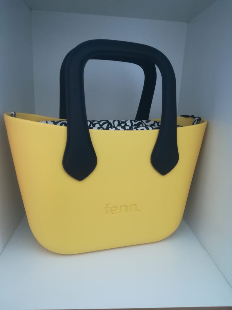 Yellow petite Fenn handbag with black fiber handles