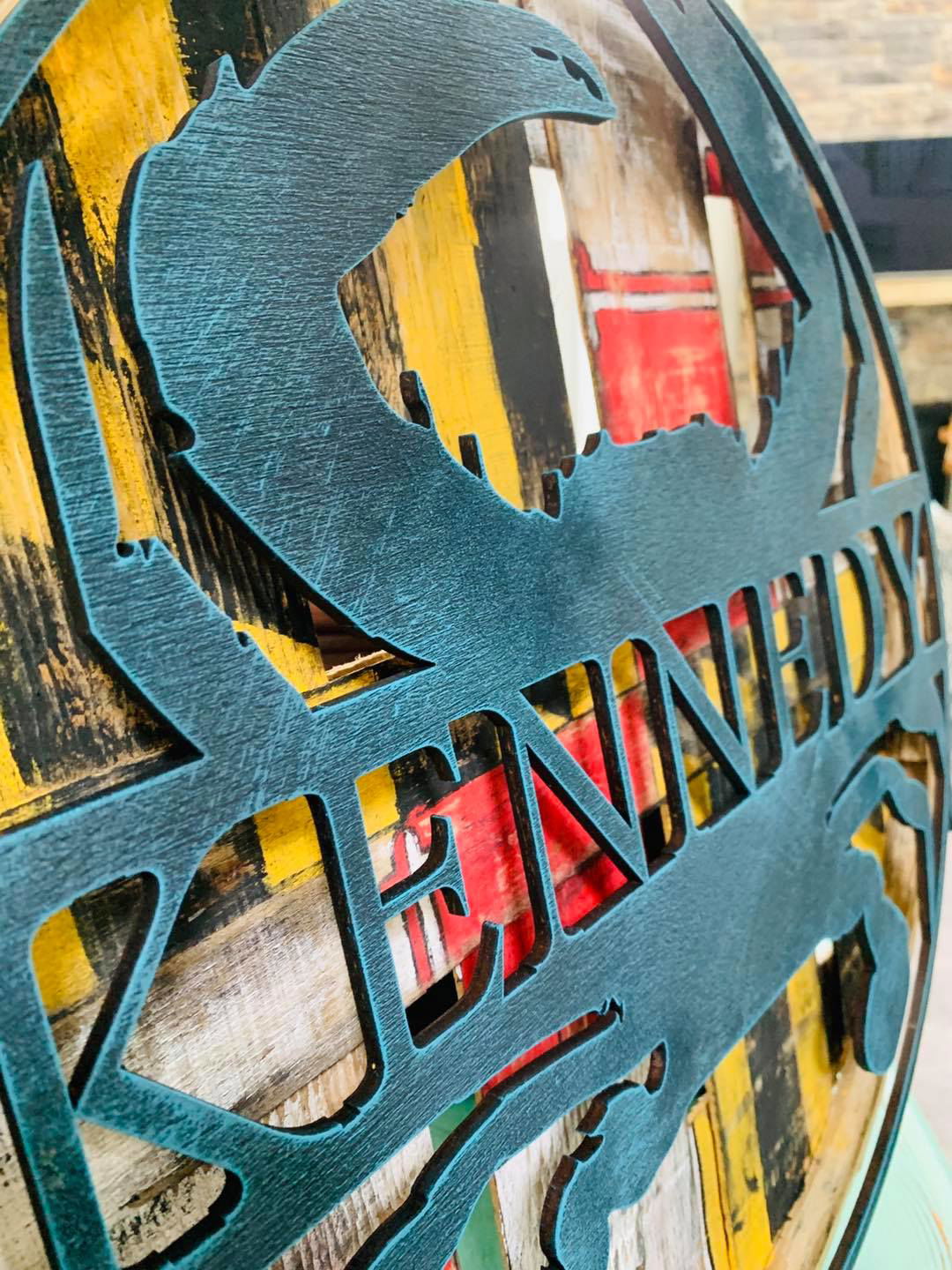 Painted Maryland flag on Recycled bushel lid w/ split crab overlay