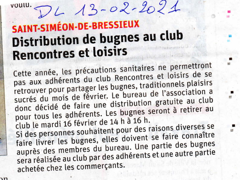 17-02-2021 DISTRIBUTION DE BUGNES AU CLUB