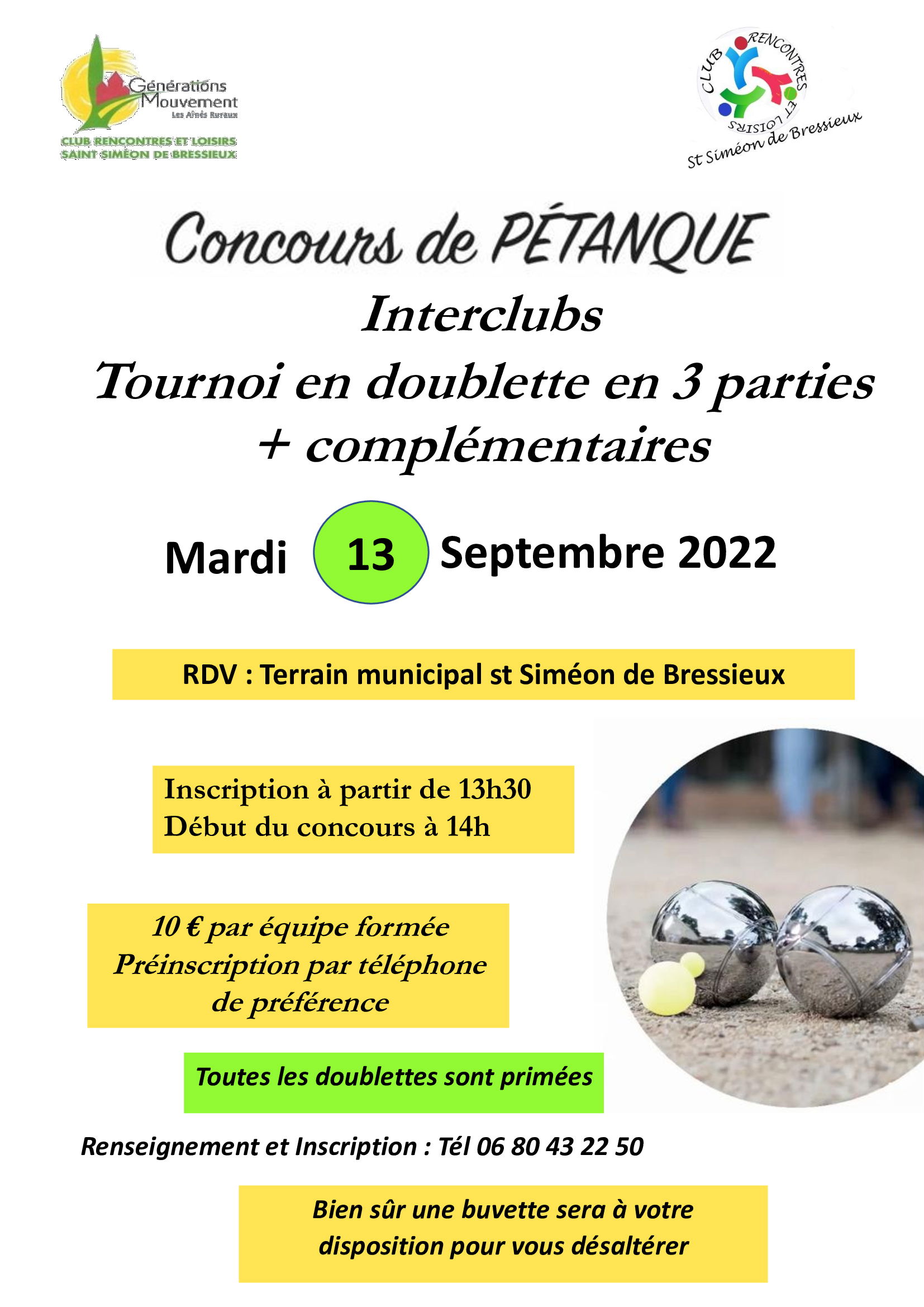 CONCOURS DE PETANQUE INTERCLUBS 13-09-2022