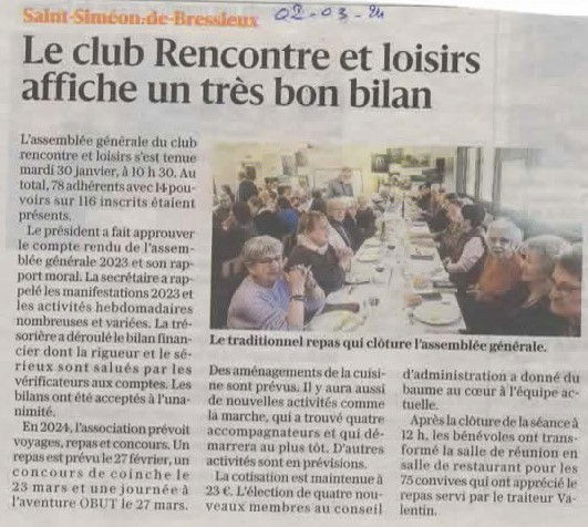 30-01-2024 AG. CLUB RENCONTRES ET LOISIRS