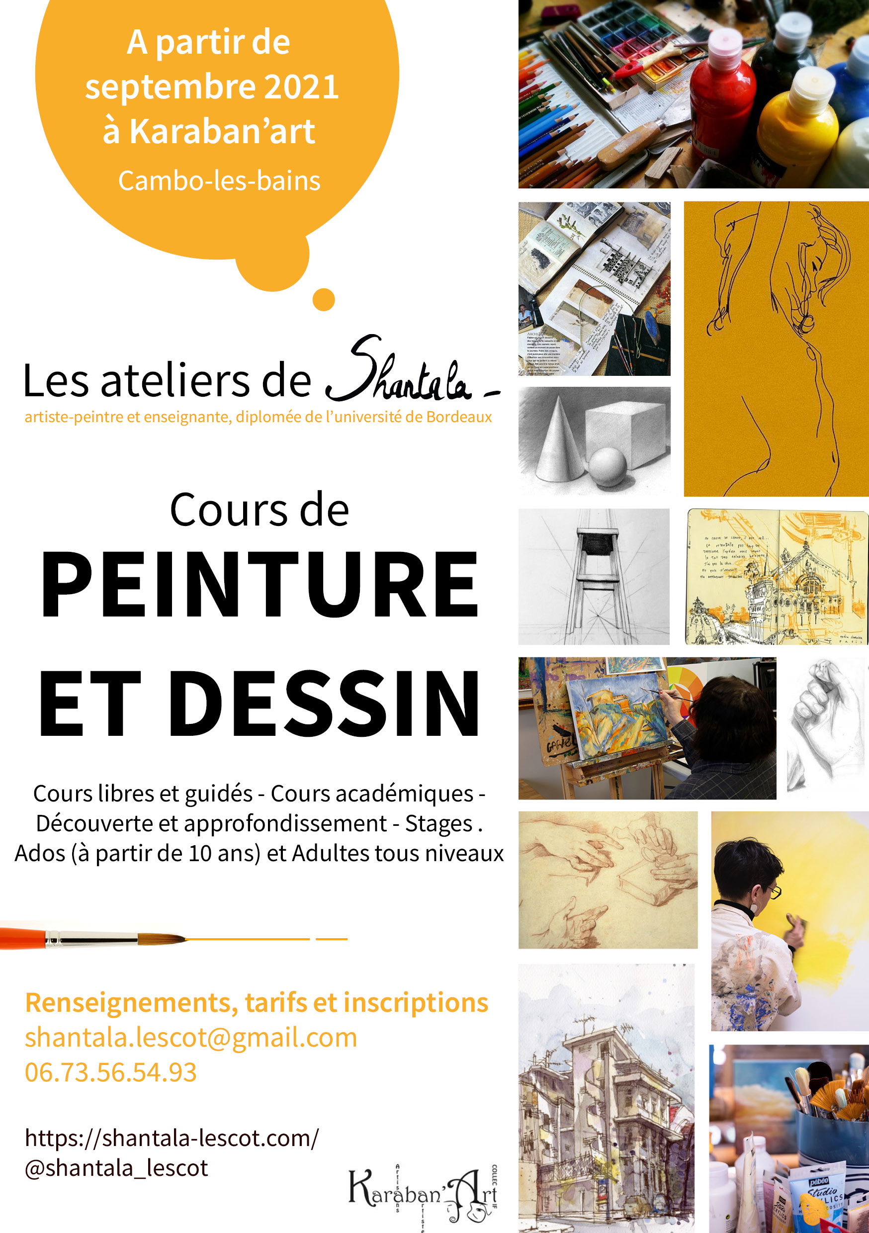 Cours de PEINTURE et DESSIN rentrée 2021