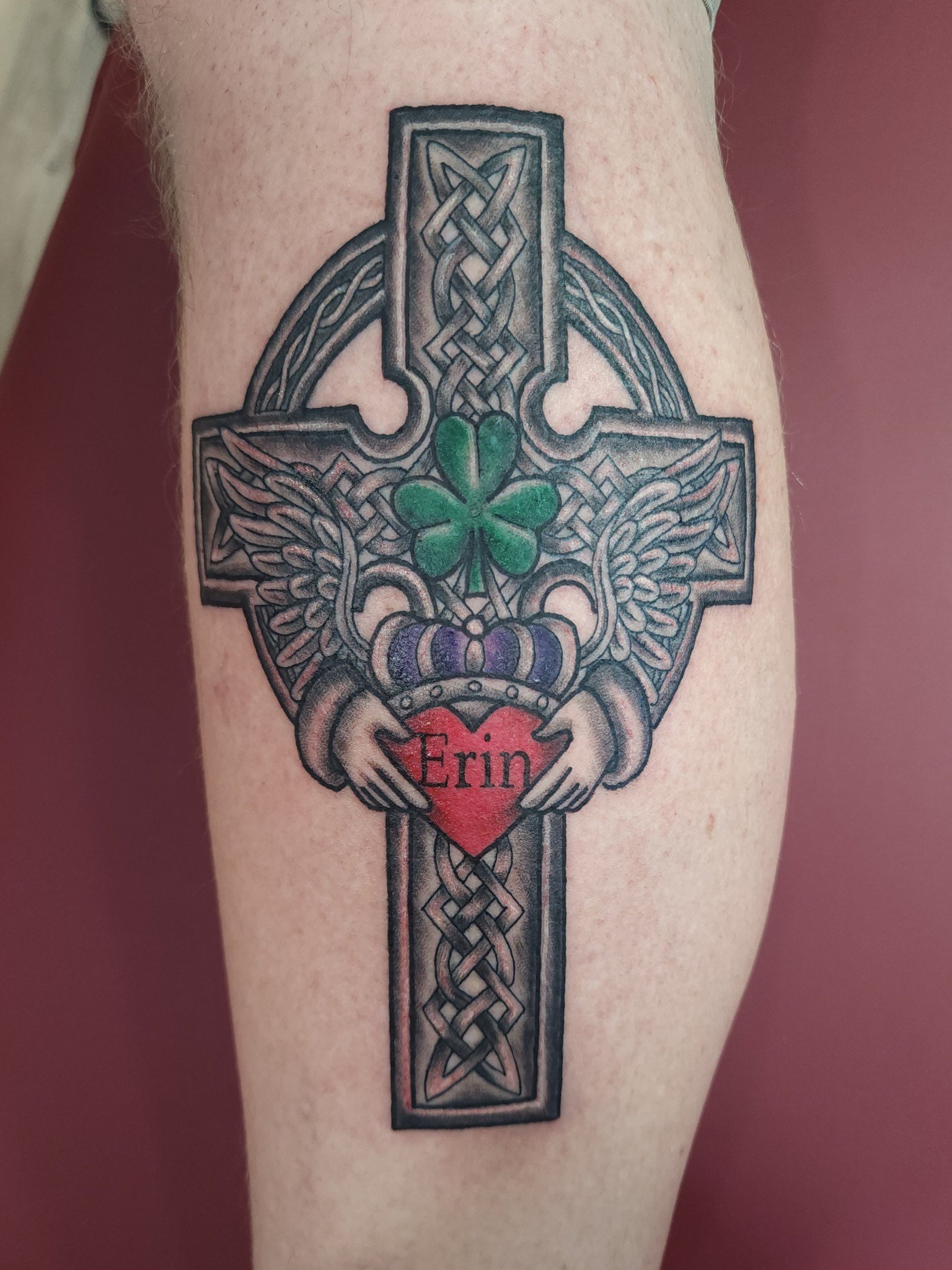 Celtic cross with Claddagh tattoo by James Newson - Tribal Body Art