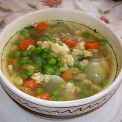 Rich pea soup with home made pasta balls