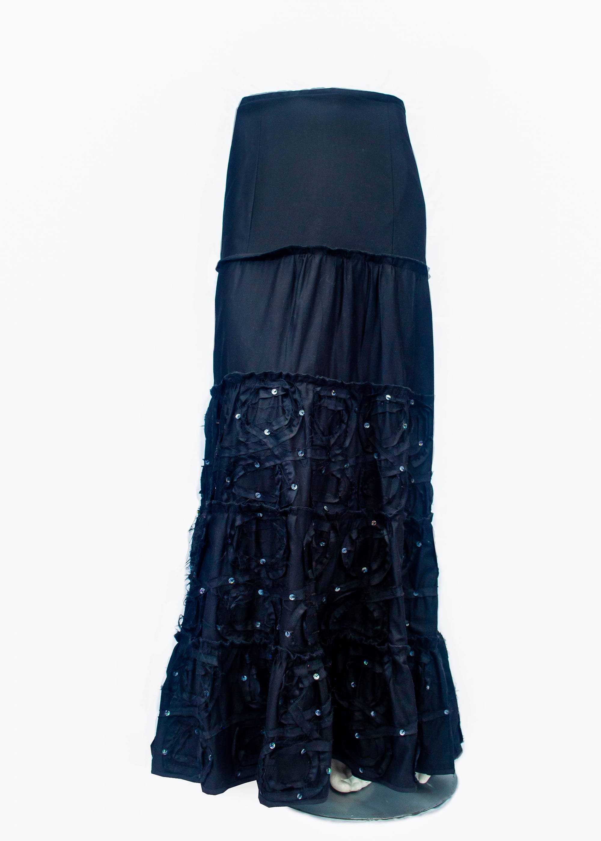 Black Cotton Savana Gypsy Skirt with Sequins