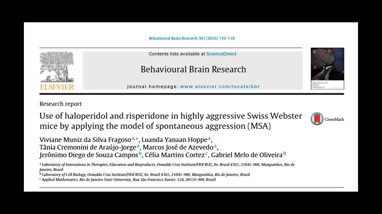 Use of haloperidol and risperidone in highly aggressive Swiss Webster mice by applying the model of spontaneous aggression (MSA)