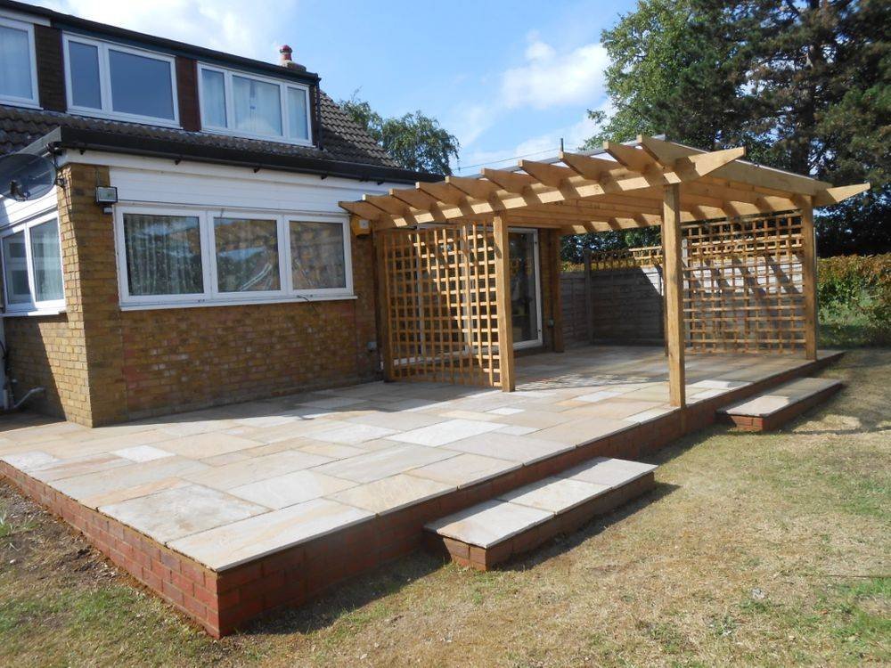 Design and construction of patio and solid oak pergola - see slideshow page for project start to finish