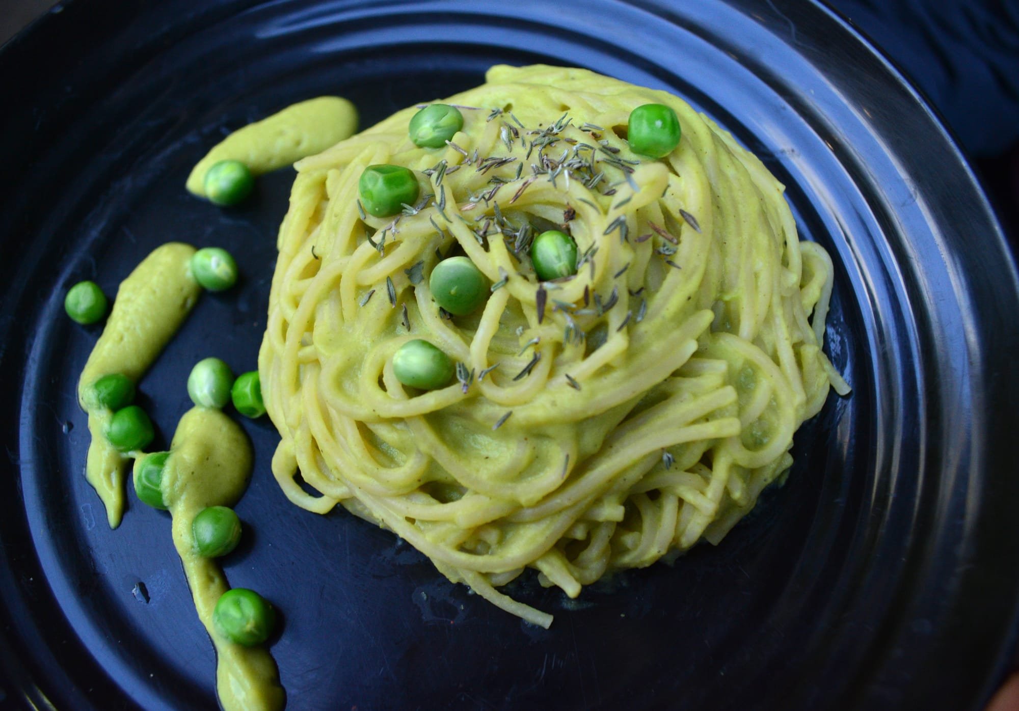 Grean Peas & Broccoli Puree Pasta with Miso Paste