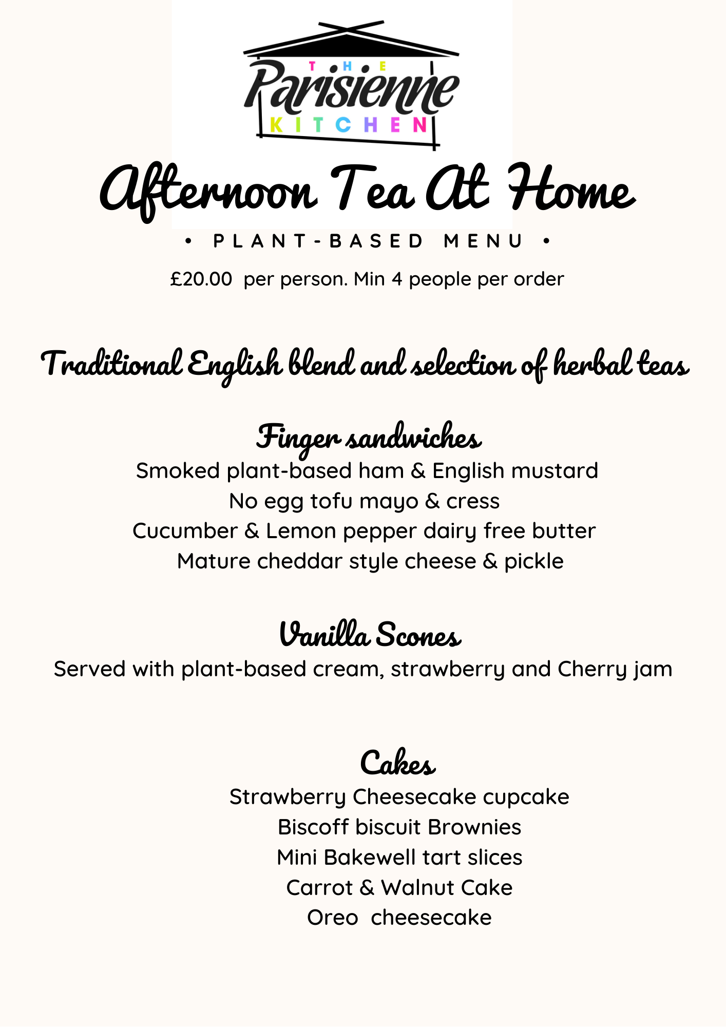 Afternoon tea menus The Parisienne Kitchen