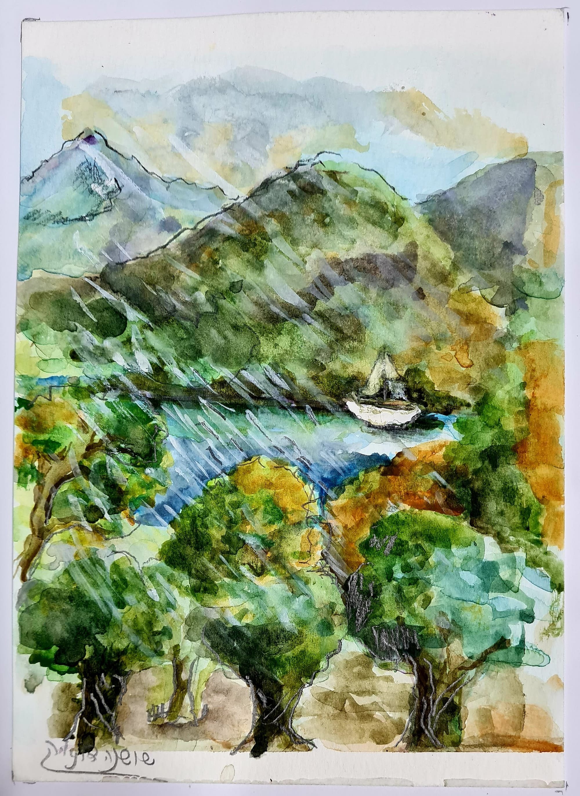ציור מס. 49 - "גשם על האגם מס. 2"