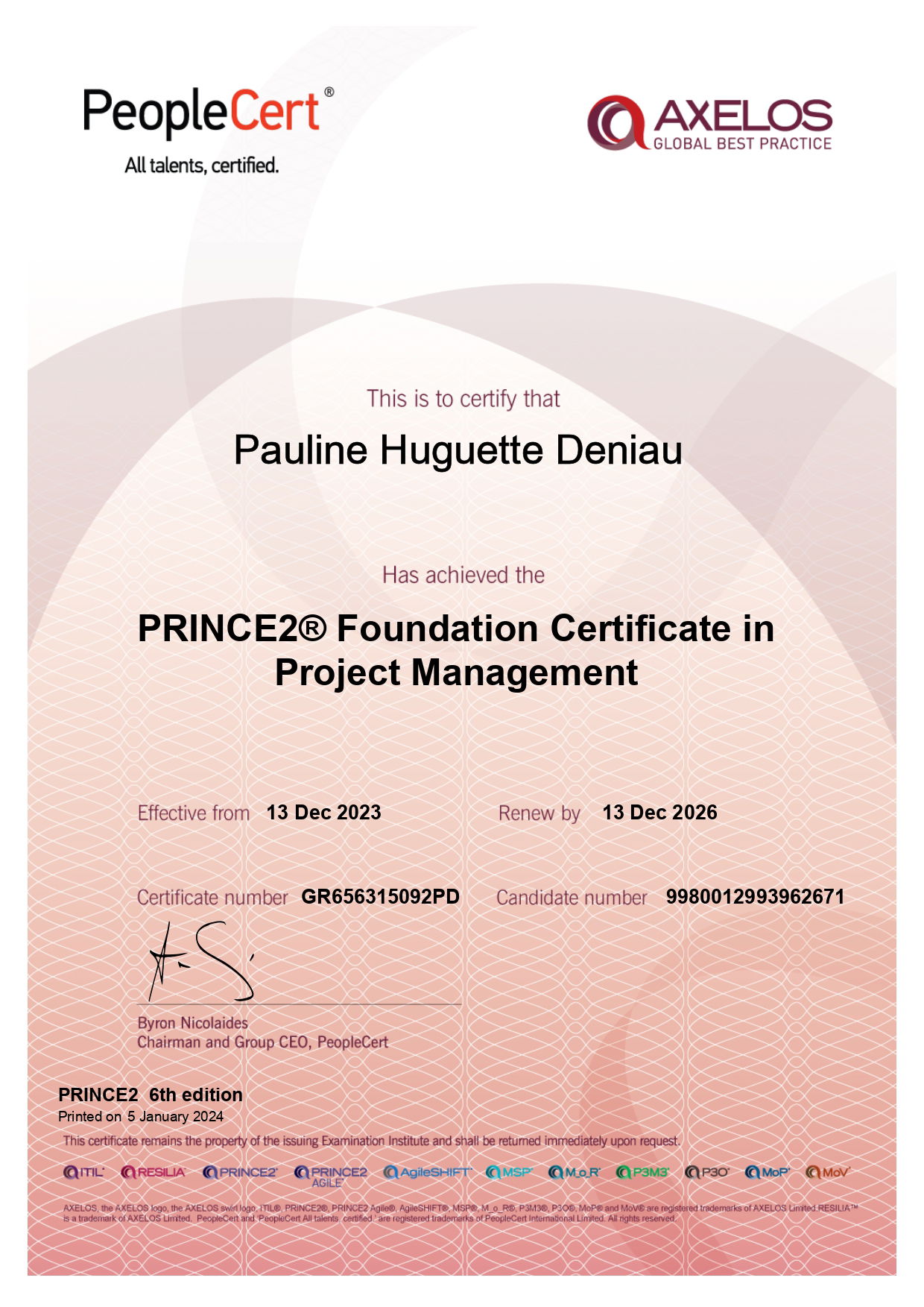 Certification PRINCE2 Foundation - gestion de projet
