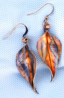 Copper Leaf Earrings Using Texturing and Fold Forming