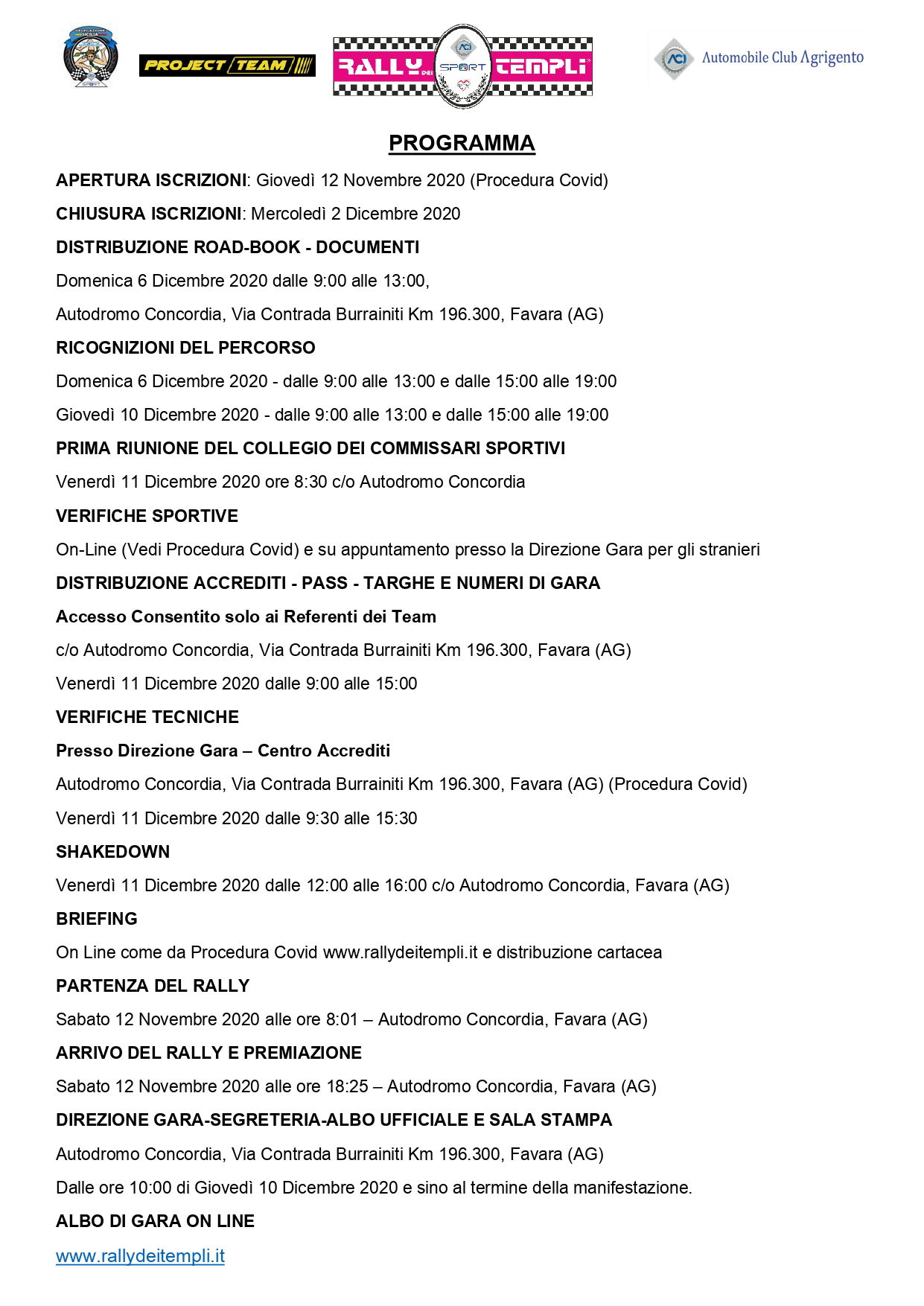 Programma della Manifestazione