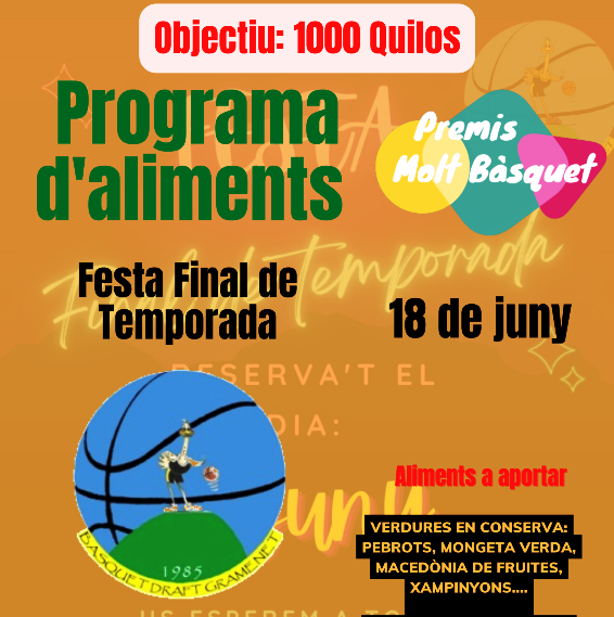 Recollida d'Aliments Programa Premis Molt Bàsquet - Festa Final de Temporada B. Draft Gramenet