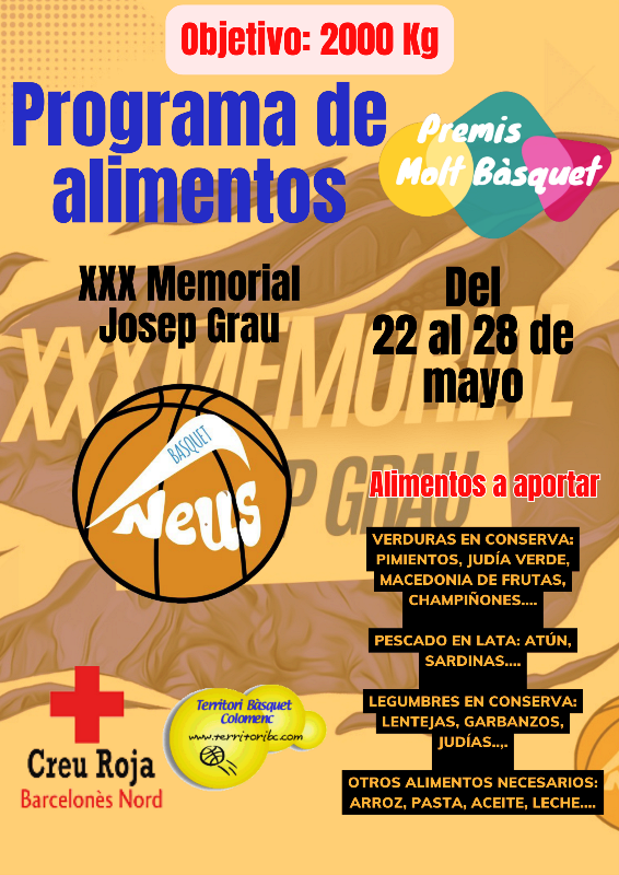 Recollida d'Aliments Programa Premis Molt Bàsquet - XXX Memorial Josep Grau -