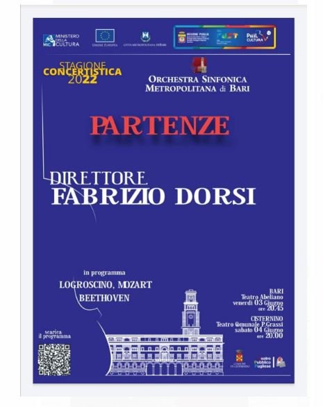 CONCERTO ORCHESTRA SINFONICA METROPOLITANA DI BARI diretta da FABRIZIO DORSI (3 e 4 giugno 2022)