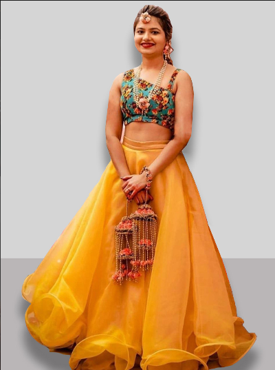 Buy Yellow lehenga for haldi function Online from EthnicPlus for ₹6299 image