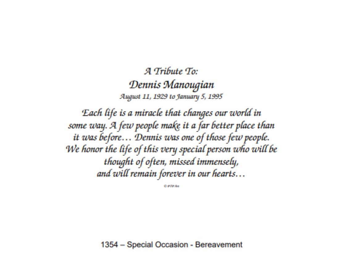 1354 Special Occasion/ Bereavement