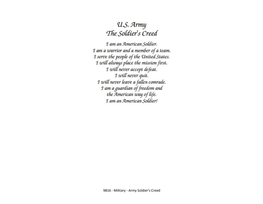 9816 ‐ Military ‐ Army Soldier's Creed