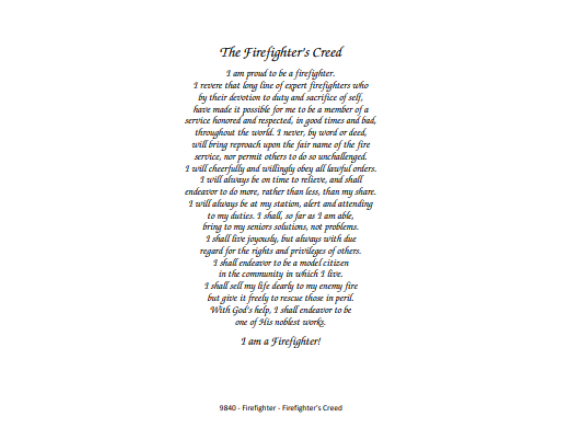 9840 ‐ Firefighter ‐ Firefighter's Creed